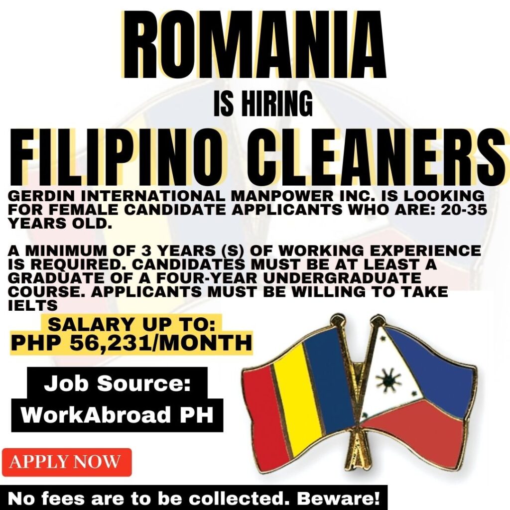 Hiring Cleaners in Romania | Salary PHP 56,231/Month